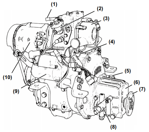 Diagram of Yanmar 1GM Marine Diesel Engine port side