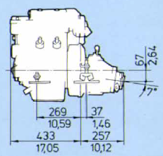 Diagram showing the dimensions of the Volvo Penta 2002 from the side elevation