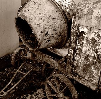Image showing a old cement mixer driven by an industrial diesel engine